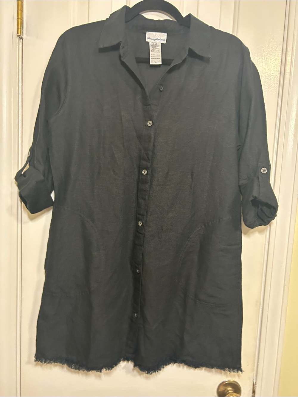 Tommy Bahama, Linen Blend, Black Button-Front, Mini, Sz Small